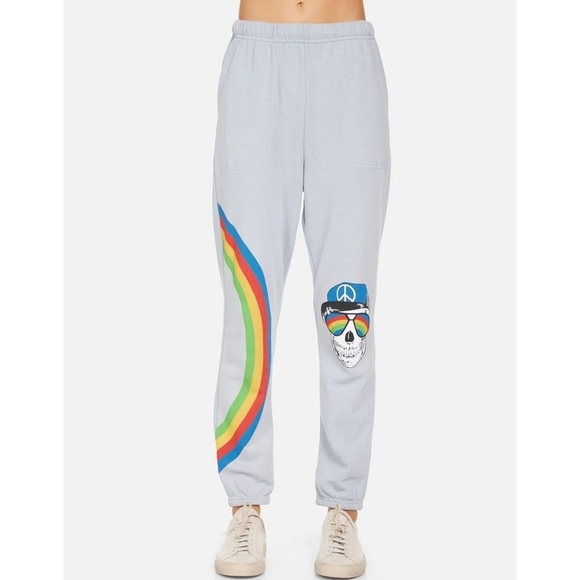 LAUREN MOSHI // ltd ed dola rainbow peace skull blue vintage feel pocket joggers - Picture 3 of 15